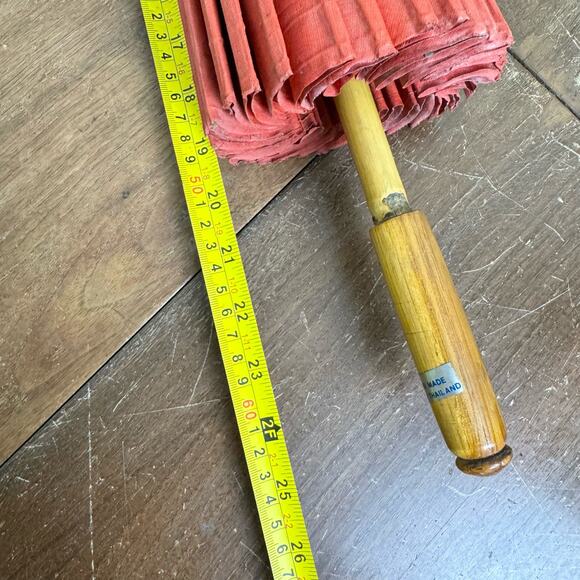 Vintage hand painted Cherry Blossom Finch Bird Red Parasol Bamboo Umbrella - Picture 2 of 11